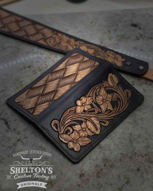 Custom tooled leather roper wallet
